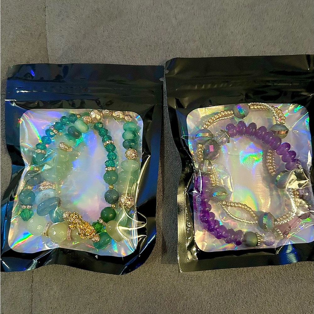 Various Two-piece handmade stretchy Bracelets-made with real gemstone beads